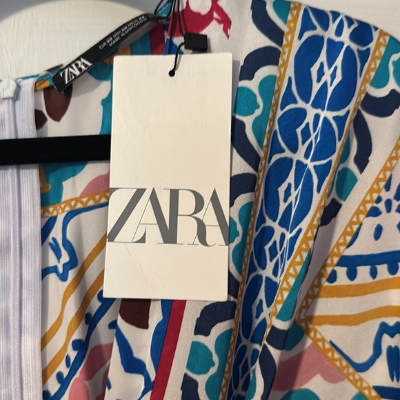 Zara NWT Satin Effect Multicolor Patchwork Print Wide Leg Short Sleeve Jumpsuit - Picture 5 of 14